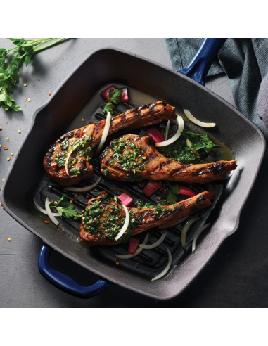 Bestow 27cm Blue Enameled Cast Iron Grill Pan