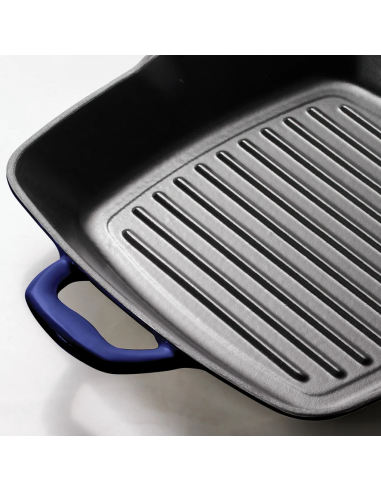 Poêle à griller Bestow en fonte émaillée bleue de 27 cm