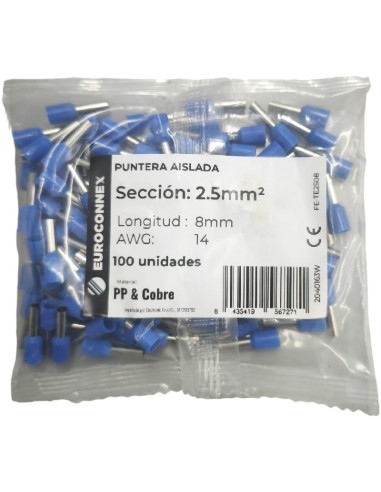 Embout de câblage isolé 2,50 mm² bleu AWG 14 (100 pièces)