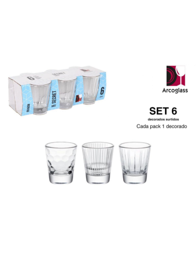 Set of 6 Assorted Shot Glasses 50cc SECRET