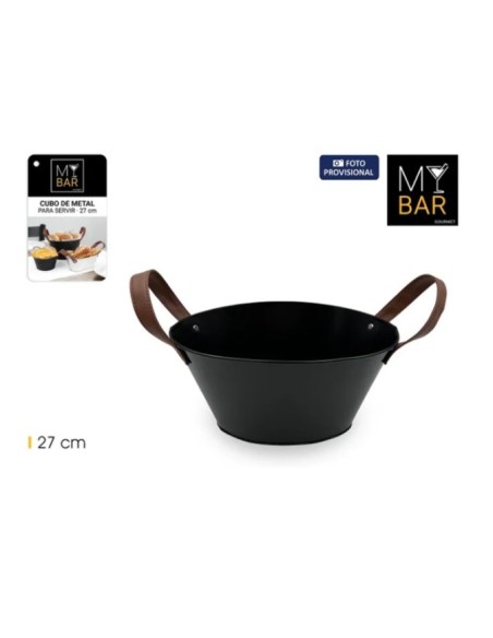 MY BAR black oval metal bucket with leather handle