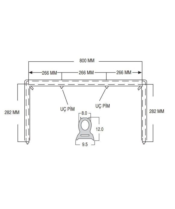 Junta puerta horno Serie 900 6 anclajes longitud 282x800x282mm