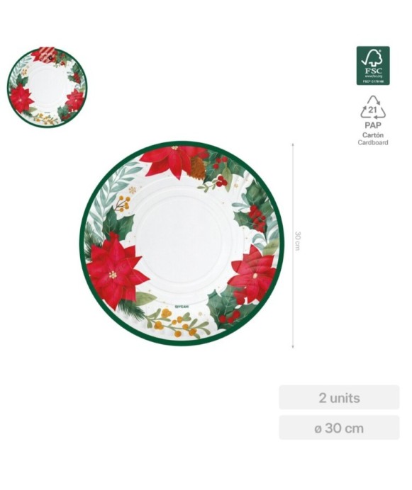Plateau en carton Étoile de Noël Ø 30 cm (2 unités) FSC MIX 70 %