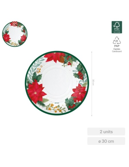 Plateau en carton Étoile de Noël Ø 30 cm (2 unités) FSC MIX 70 %