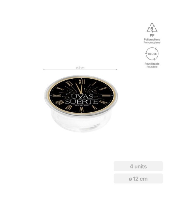 Reusable grape container with clock design, Ø11.6 cm, 250 cc (8 oz), with lid (4 units)