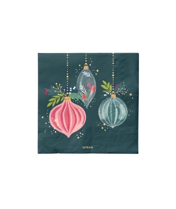 Servilleta doble capa verde adornos Navidad 33x33 cm FSC MIX 70% (30 ud)