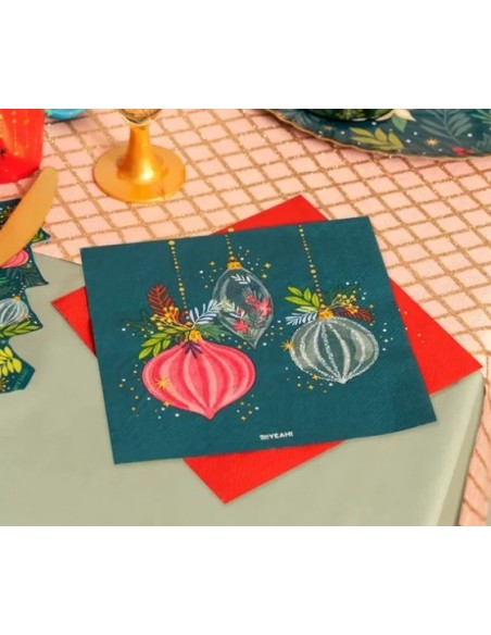 Serviette double épaisseur verte avec motifs de Noël 33x33 cm FSC MIX 70 % (30 unités)
