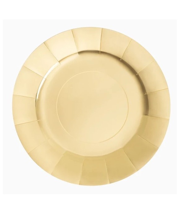 Round, flat, gold-colored metallic cardboard charger plate, Ø 33 cm (pack of 2)