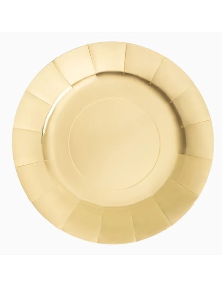 Round, flat, gold-colored metallic cardboard charger plate, Ø 33 cm (pack of 2)