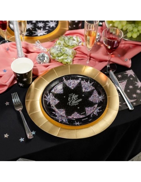 Round, flat, gold-colored metallic cardboard charger plate, Ø 33 cm (pack of 2)