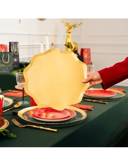 "Cloud" gold-colored metallic flat cardboard charger plate, Ø 33 cm (2 units)