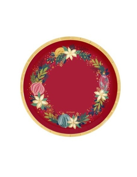 Round red dinner plate with gold decorations, Ø17cm, cardboard (6 units), FSC MIX 70%