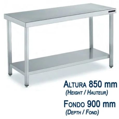 Central work table in stainless steel Depth 900 mm and height 850 mm