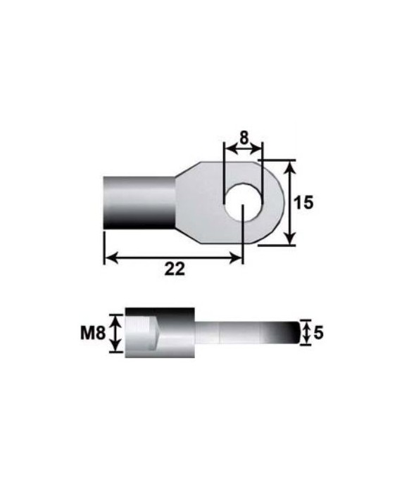 Metal eyelet end fitting Ø 8mm G5 L22 M8 Max. 1,200N