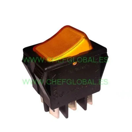 Momentary rocker switch 30x22mm orange 2CO 250V 16A lighted connection male faston 6,3mm