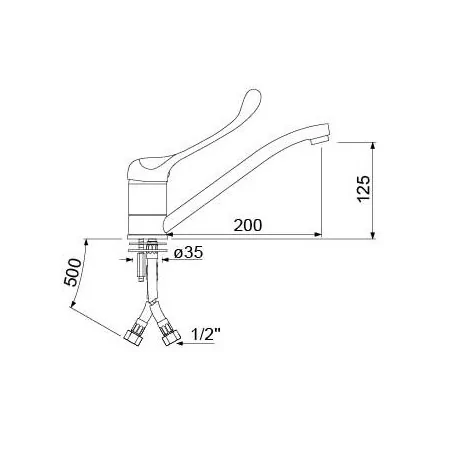 mitigeur monotrou à levier unique levier long raccord ½" longueur bec 200mm hauteur de bec 125mm 