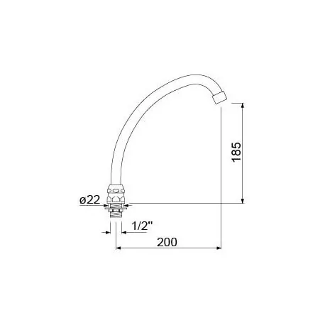 inlet spout tube ø 18mm L 200mm HU shape H1 240mm H2 170mm connection ½" ET rotation angle 360° 