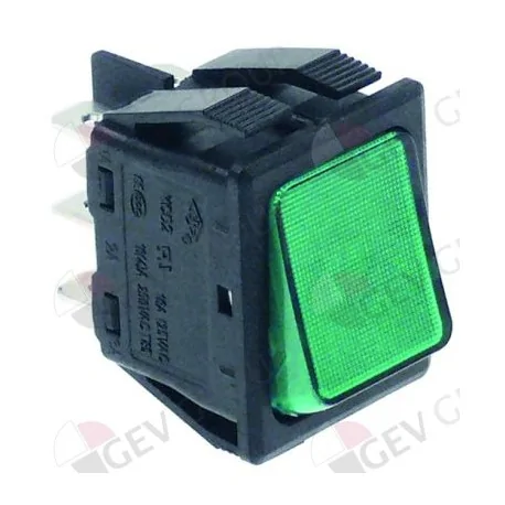 rocker switch 30x22mm green 2CO 250V 16A illuminated connection male faston 6,3mm 