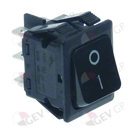 interruptor basculante 30x22mm negro 2NO 230V 16A 0-I empalme conector Faston 6,3mm medida de montaje 30x22 mm