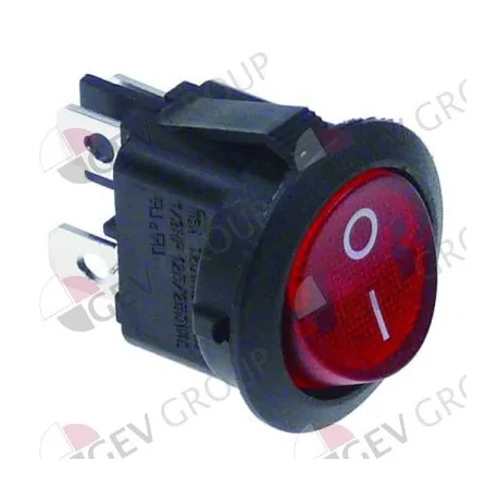 rocker switch 20mm red 2NO 250V 10A I O connection male faston 4,8mm 