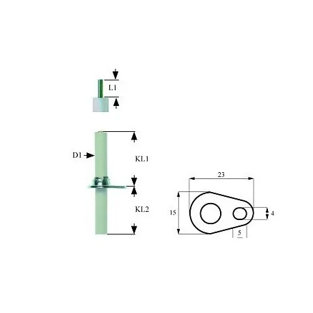 electrodo de encendido longitud brida 23mm anchura brida 15mm D1 ø 7mm L1 50mm LC1 25mm Jemi