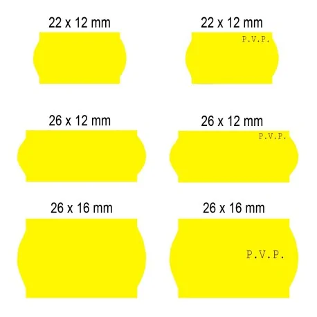 Rollos de etiquetas Flúor Amarillas 22x12 26x12 26x16 (40 rollos)