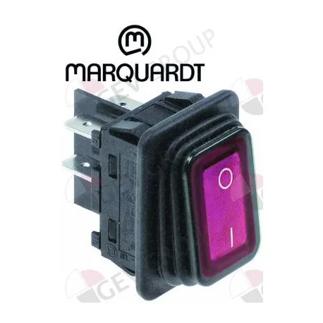rocker switch 30x22mm red 2NO 250V 20A illuminated 0-I connection male faston 6,3mm 