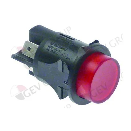 push switch mounting ø 25mm red 2NO 250V 16A illuminated connection male faston 6,3mm 