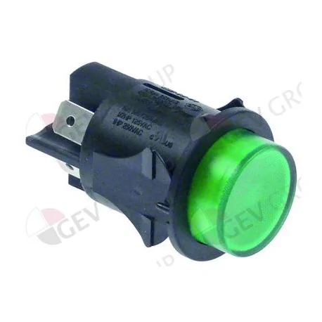 push switch mounting ø 25mm green 2NO 250V 16A illuminated connection male faston 6,3mm 