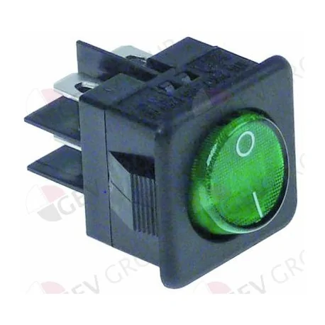 interruptor basculante 27,8x25mm verde 2NO 250V 16A iluminado 0-I empalme conector Faston 6,3mm 