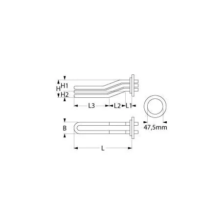 résistance 6000W 230/400V circuits de chauffage 3 encastré ø 47,5mm L 282mm lar. 35mm H 57mm Winterhalter  