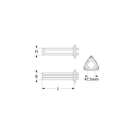 heating element 6000 W 230 V heating circuits 3 mounting ø 47,5 mm L 315 mm W 33 mm H 36 mm Lineablanca