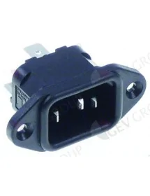 connecteur pour appareils de basse température C14 cosse mâle 6,3mm max 10A/250V T70 dist. fix. 40mm 