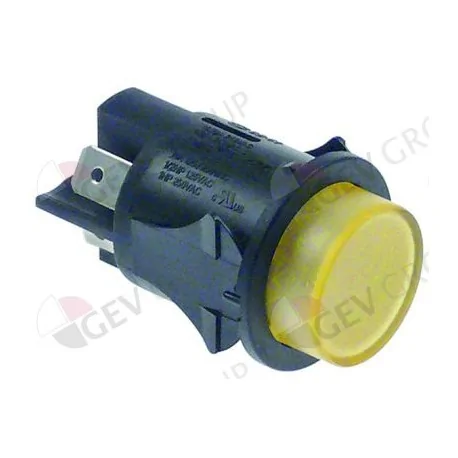 push switch mounting ø 25mm yellow 2NO 250V 16A illuminated connection male faston 6,3mm 