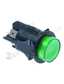 pulsador montaje ø 25mm verde 2NO 250V 16A iluminado empalme conector Faston 6,3mm