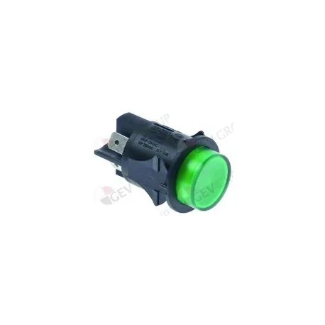momentary push switch mounting ø 25mm green 2NO 250V 16A illuminated connection male faston 6.3mm 