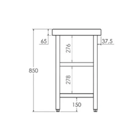 Central work table in stainless steel Depth 700 mm and height 850 mm