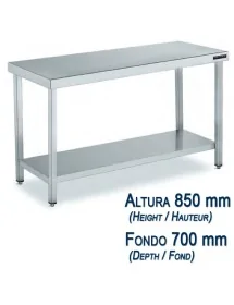 Table basse acier inoxydable avec étagère fond 700 mm et hauteur 850 mm