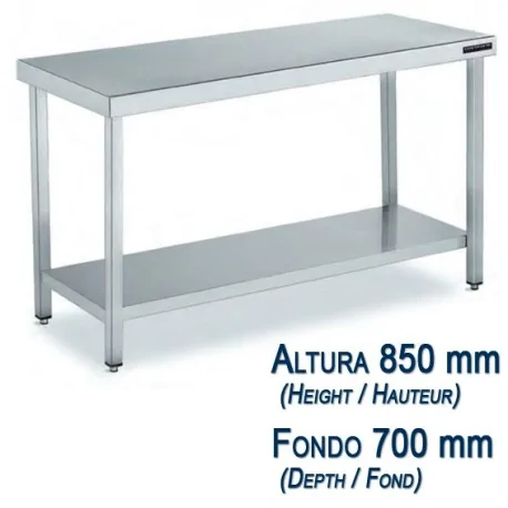 Table basse acier inoxydable avec étagère fond 700 mm et hauteur 850 mm