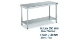 Mesa central de acero inoxidable con entrepaño de fondo 700 mm y altura 850 mm