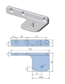 Support pivot hinge nickel plated zamak lower right or upper left