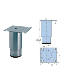 Adjustable foot stainless steel cylindrical fixed and moving parts. Pletina not centered. Weight: 425g