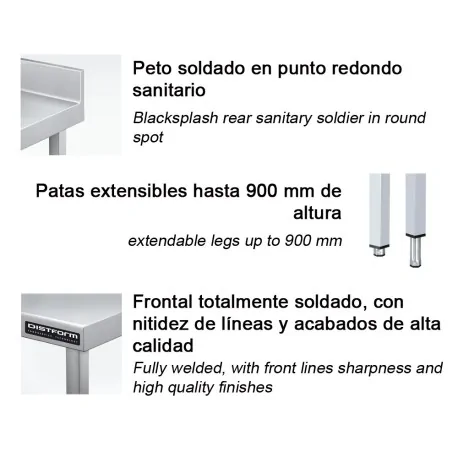 Inoxydable table de mur d'acier avec tablette inférieure à 600 mm DISTFORM