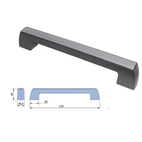 Tirador en ABS negro con embellecedor en aluminio anodizado plata o ABS. Peso: 100g