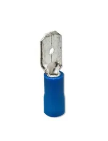 Conector Faston Macho tamaño 6,3x0,8mm 1,5-2,5mm² UE 100 pzs aislam. PVC Cu gal Sn azul T máx 75°C 