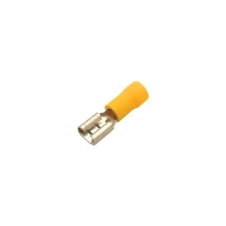 conector Faston hembra tamaño 6,3x0,8mm 4,0-6,0mm² UE 100 pzs aislam. PVC Cu gal Sn amarillo 