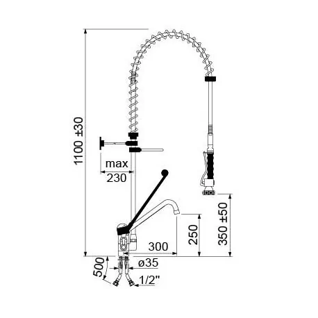 douche vaisselle avec mitigeur monotrou à levier unique levier long