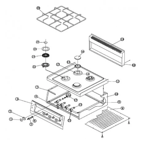 knob gas tap with ignition flame ø 75mm shaft ø 8x6.5mm shaft flat upper/lower black OZTI