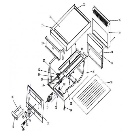 knob gas tap with ignition flame ø 75mm shaft ø 8x6.5mm shaft flat upper/lower black OZTI