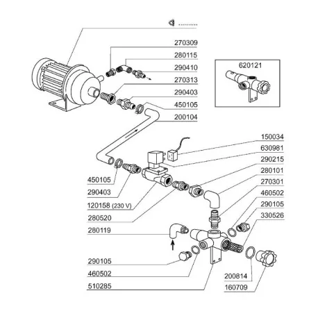 électrovanne laiton 2-voies 230 VAC raccord 3/4" L 79mm DN 18mm prise femelle compact 120123 Comenda